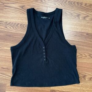 Abercrombie & Fitch Ribbed Henley Tank Top Black Sleeveless Size XL